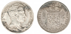 Koninkrijk NL Willem I (1815-1840) - 1 Gulden 1828 U (Sch. 265/R) - vz. vlekkig en opgewreven, kz. mooi grijs gepatineerd, PR