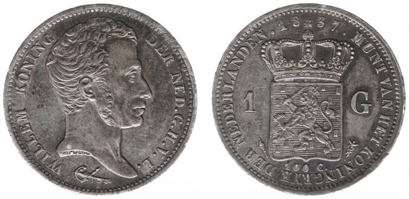 Koninkrijk NL Willem I (1815-1840) - 1 Gulden 1837 (Sch. 268) - PR, krasjes bij ...