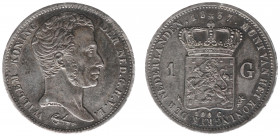 Koninkrijk NL Willem I (1815-1840) - 1 Gulden 1837 (Sch. 268) - PR, krasjes bij jaartal en boven portret Willem I, mooie patina