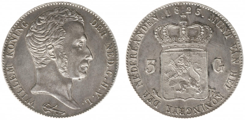 Koninkrijk NL Willem I (1815-1840) - 3 Gulden 1823-B mmt. Palmtak (Sch. 255/RRR)...