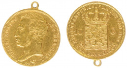 Koninkrijk NL Willem I (1815-1840) - 10 Gulden 1830 U (Sch. 183) - Goud - ZF, met gemonteerd oogje