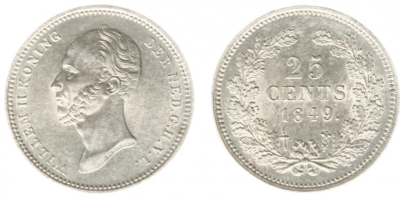 Koninkrijk NL Willem II (1840-1849) - 25 Cent 1849 (Sch. 533) - PR/UNC