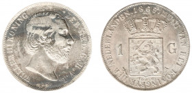 Koninkrijk NL Willem III (1849-1890) - 1 Gulden 1865 (Sch. 617) - vz. vlekkig en wat opgewreven, kz. mooi grijs gepatineerd, PR