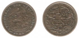 Koninkrijk NL Wilhelmina (1890-1948) - ½ Cent 1922 UIT 1921 (Sch. -/RR) - ZF