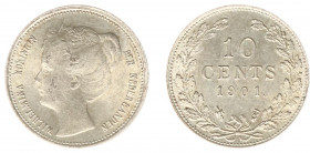 Koninkrijk NL Wilhelmina (1890-1948) - 10 Cent 1901 (Sch. 884) - PR/UNC, goudkleur patina
