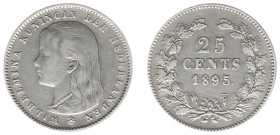 Koninkrijk NL Wilhelmina (1890-1948) - 25 Cent 1895 met schuin mmt. (Sch. 850a) - FR/ZF