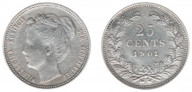 Koninkrijk NL Wilhelmina (1890-1948) - 25 Cent 1901 Brede Hals (Sch. 854a) - ZF/PR, putjes op keerzijde