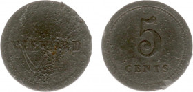 Lokale betaalmiddelen - Huismunten - Strafgevangenis Vilvoorde - 5 Cent 1823-1832 - VZ VILVOORD / KZ 5 Cents - zink 21 mm 3,11 gram - ZF, zwak, bobbel...
