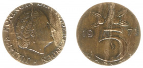 Misslagen en afwijkingen Koninkrijk NL - 5 Cent 1971 MISSLAG geslagen op muntplaatje voor 1 Cent - 18,10 à 18,22 mm 2,06 gram - PR