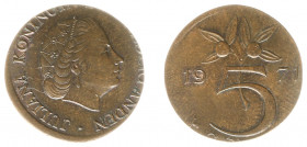 Misslagen en afwijkingen Koninkrijk NL - 5 Cent 1971 MISSLAG geslagen op muntplaatje voor 1 Cent - 18,25 à 18,67 mm 1,99 gram - bijna FDC
