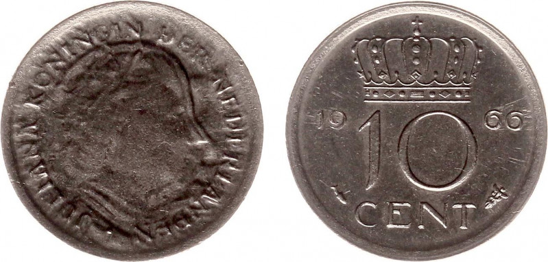 Misslagen en afwijkingen Koninkrijk NL - 10 Cent 1966 MISSLAG met slecht gemunte...
