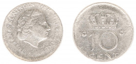 Misslagen en afwijkingen Koninkrijk NL - 10 Cent 1967 niet in de muntring geslagen (zonder kartelrand) - iets excentrisch - 14,86 à 14,98 mm 1,51 gram...