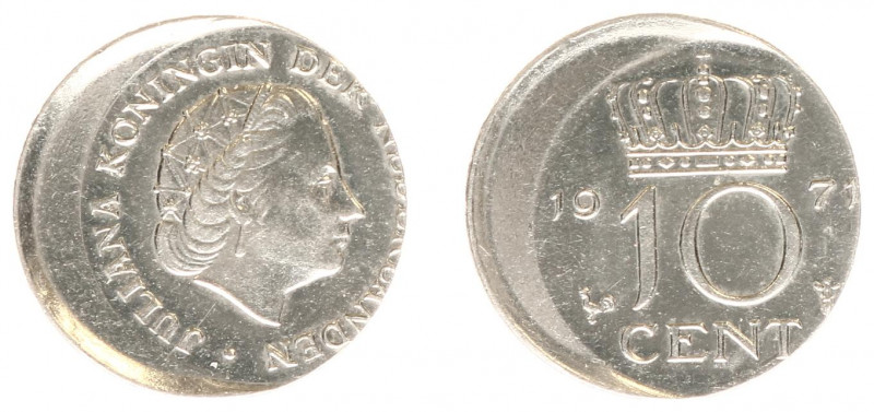 Misslagen en afwijkingen Koninkrijk NL - 10 Cent 1971 MISSLAG (excentrisch gesla...