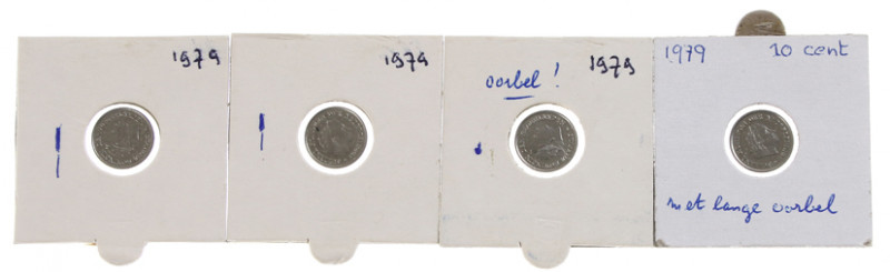 Misslagen en afwijkingen Koninkrijk NL - Lot 4x 10 cent 1979 met stempel beschad...
