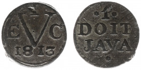 Nederlands-Indië - Brits Bestuur (1811-1816) - Duit 1813 (Scho. 613) - VZ 'VEIC'-monogram / KZ 'DOIT JAVA' - Tin - met foutje in muntplaatje - ZF/PR