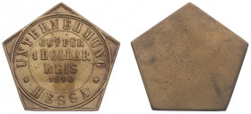 Plantagegeld / Plantation tokens - Hessa - 1 Dollar Reis 1890 (LaBe 100 R3 / LaWe 116-117) - Pentagonal - Obv. Value within cirkel + Unternehmung Hess...