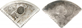 Overzeese Gebiedsdelen - Curaçao - Driekantje van 25 Cent uit een in vieren gekapte Willem I-Gulden 1820 met ovale klop waarin de letter 'C' (Scho. 13...