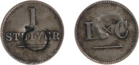 Overzeese Gebiedsdelen - Curaçao - 1 Stuiver z.j. (ca. 1880) - 'LxC' Leyba & Co met instempeling 'C' (Scho. 1410b / Rul. Cur 18) - ZF / deze instempel...