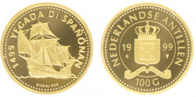 Overzeese Gebiedsdelen - Nederlandse Antillen - 100 Gulden 1999 'Spaans Ontdekkingsschip' - Goud - Proof, oplage 860 st.