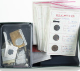 Schoenendoos met Juliana zilver, NMB- en ING-cassette, penningen , euromunten, munten Ned. Indië etc.