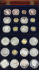 Collectie 'De geschiedenis van de Nederlandse Gulden' met zilveren en verguld zilveren penningen in luxe cassette