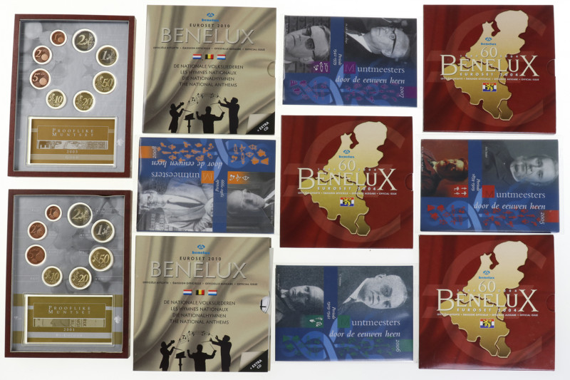 Plastic krat met div. Beneluxsets, Muntmeestersets, BU en Proof sets