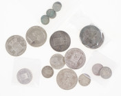 Doosje met ½ gulden 1868-1898-1906-1907, Willem II rijksdaalders en diverse andere zilveren munten periode Willem II-Wilhelmina