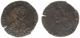 Rekenpenningen / Jetons - 1555 - Rekenpenning 'Abdicatie van Karel V' (Dugn.2031, VanHende324) - VZ Gelauwerd borstbeeld Karel V n.r. / KZ Borstbeeld ...