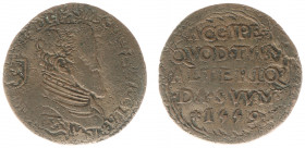 Rekenpenningen / Jetons - 1559 - Rekenpenning 'Vrede van Cateau-Cambrésis' (Dugn.2187, vLoonI.29.2) - VZ Borstbeeld Philips II n.r., omgeven door wape...