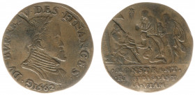 Rekenpenningen / Jetons - 1562 - Rekenpenning 'Bureau des Finances' (Dugn.2322, vOrden653, Tas78) - VZ Borstbeeld Philips II n.r. / KZ Aanbidding der ...