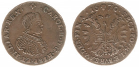 Rekenpenningen / Jetons - 1670 - Rekenpenning Brussel 'Bureau des Finances' (Dugn.4281, vOrden1320) - VZ Borstbeeld Karel II n.r. / KZ Bourgondisch kr...