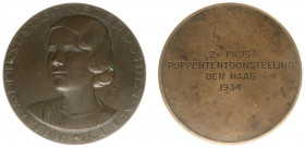 Historiepenningen - 1934 - 'Prijspenning voor de poppententoonstelling in Den Haag' (vgl. KB.750) - VZ Borstbeeld Prinses Juliana / KZ Blanco met insc...