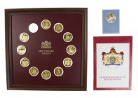 Netherlands - Collectie penningen 'Het tijdperk Juliana' door Franklin Mint - Wandbord met ca. 11 vergulde sterling zilveren penningen (één missend) m...