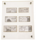Netherlands - Serie bankbiljetten Nederland van 10 t/m 1000 gulden in zilver in plexiglas houder, zilvergewicht ca. 285 gram