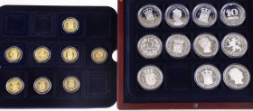 Netherlands - Cassette zilveren penningen 'Geschiedenis van de Gulden" incl. vergulde exemplaren