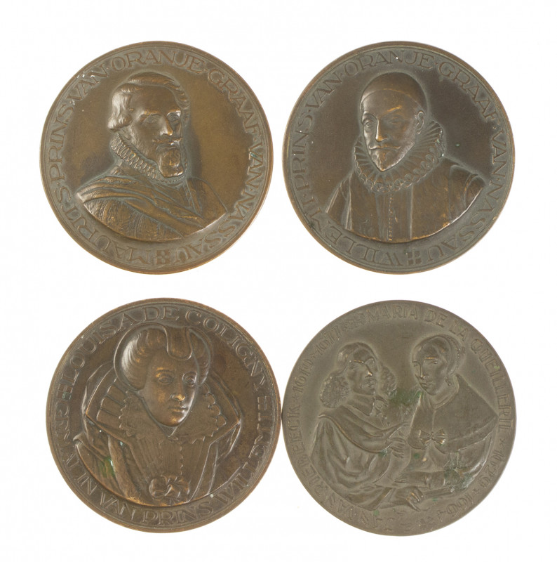 Netherlands - Vier groot-formaat penningen: Willem de Zwijger, Maurits, Louise d...