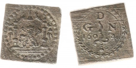 Varia - Muntgewicht(doosjes) - Muntgewicht voor 2/3 gouden leeuw door Guilliam de Neve, Amsterdam 1604 (Pol92dv) - VZ Zittende leeuw n.l. onder baldak...