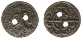 Varia - (Munt)sieraden - Knoop van of naar middeleeuwse Engelse rekenpenning (vgl. Mitch. I blz.111-116) - VZ Draakvormige leeuw naar links op gestipp...