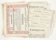 Varia - Oude aandelen - Lots world - Russia Warschau-Vienna Railroad 1890, with Dutch stamp, 6x; Russko-Gollanski Bank, Petrograd 1916, 2x; Certificat...