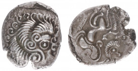 Celts - Gaul - Armorica / The Coriosolites (Seine) - AR Stater (first century BC, 6.61 g) - Head right, hair flowing back in large waves terminating i...