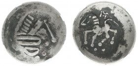 Celts - Eastern - Danube Region - AR Tetradrachm, Sattelkopfpferd type, imitations of Philip II of Macedon issue 2nd cent. BC. Stylized head of Zeus r...