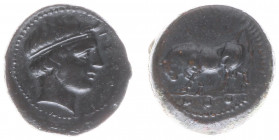 Italy - Sicily - Gela - AE18 Trias (ca. 420-405 BC, 4.83 g) - Head of river-god Gelas right; ΓEΛAΣ before / bull butting left, in exergue value mark o...