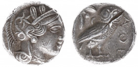Illyria and Central Greece - Attica - Athens - AR Tetradrachm (ca. 454-404 BC, 16.89 g) - Helmeted head of Athena right with frontal eye / Owl standin...