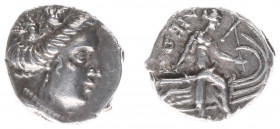Illyria and Central Greece - Euboia - Histiaia - AR Tetrobol (BC 3rd-2nd centuries, 2,33 g). Vine-wreathed head of nymph Histiaia to right, wearing ea...