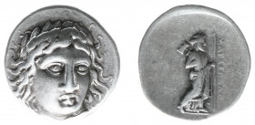 Greece - Caria - Carian Dynast - Mausollos (377-353 BC) - AR Drachm (Halikarnassos, 3.67 g) - Head of Helios facing, turned slightly to right / MAΥΣΣΩ...