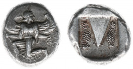 Greece - Caria - Kaunos - AR Stater (c 450-430 BC, 11.59 g) - Winged Iris in kneeling-running stance to left, head to right / Baetyl(?), with kind of ...