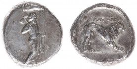 Greece - Caria - Satraps of Caria / Hekatomnos - AR Tetradrachm (Mylasa, c 392-376 BC, 14.93 g) - Zeus Labraundos standing right, holding labrys over ...