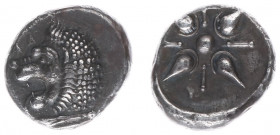 Greece - Caria - Satraps of Caria / Hekatomnos - AR Drachm (Mylasa 392-377 BC, 4.14 g) - Lion's head left, EKA above / Stellate pattern in incuse circ...
