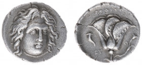 Greece - Islands off Caria - Rhodos / Rhodes - AR Didrachm (c 400-330 BC, 6.55 g) - Three-quarter facing head of Helios, slightly right / ΡΟΔΙΟΝ Rose ...