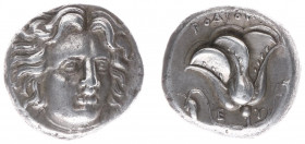 Greece - Islands off Caria - Rhodos / Rhodes - AR Didrachm (c 300-250 BC, 6.75 g) - Three-quarter facing head of Helios, slightly right / Rose with bu...